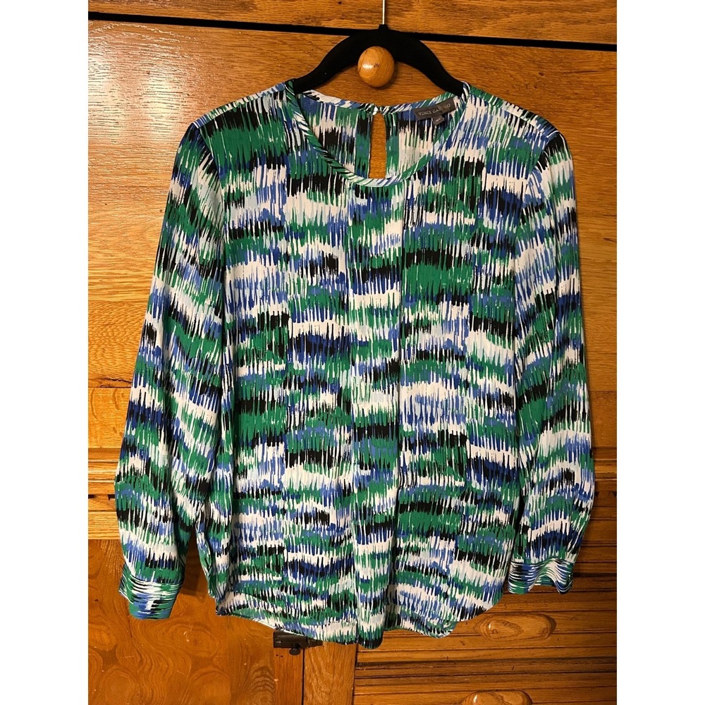 Vince Camuto Y2K Digital Art Vibrant Abstract Print High Low Long Sleeve Blouse - Picture 1 of 11